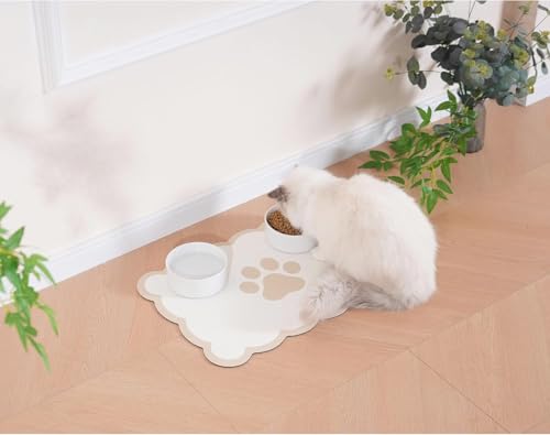 Kaseremy Napfunterlage Katzen, Hundefutter Matte rutschfest, Saugfähig Schnelltrocknend Katzenfutter-Matte, Futtermatten für Haustiere (Beige, 30 x 50 cm) von Kaseremy