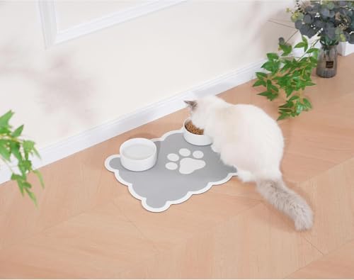 Kaseremy Napfunterlage Katzen, Hundefutter Matte rutschfest, Saugfähig Schnelltrocknend Katzenfutter-Matte, Futtermatten für Haustiere (Grau, 30 x 50 cm) von Kaseremy