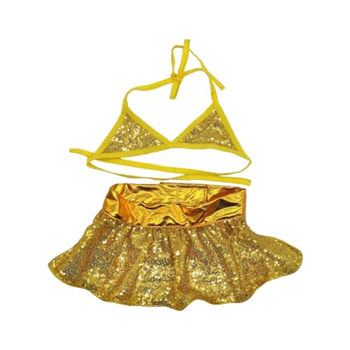 Kasituny Coole Sommer-Hundekleidung, Straps-Badeanzug, Haustier-Bikini, mit Pailletten verzierter Katzen-Badeanzug für atmungsaktives, schnürbares Strand-Dressing-Outfit, einfach zu tragen Golden L von Kasituny