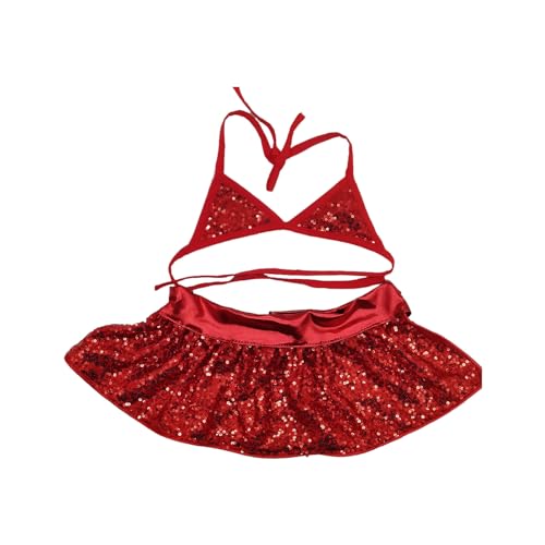 Kasituny Coole Sommer-Hundekleidung, Straps-Badeanzug, Haustier-Bikini, mit Pailletten verzierter Katzen-Badeanzug für atmungsaktives, schnürbares Strand-Dressing-Outfit, einfach zu tragen Rot L von Kasituny