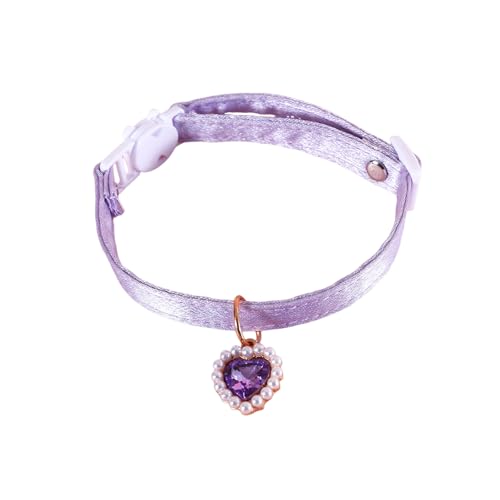 Kasituny Lichtechtes Haustierhalsband, verschleißfestes Hundehalsband, Haustierhalsband, Verstellbarer Hundebogen-Halskreis, exquisiter Herzanhänger, Katzenhalsband, Haustierzubehör Violett 2 von Kasituny