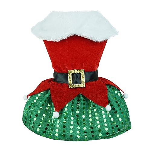 Kasituny Weihnachtskleid für Haustiere Hundekleidung Festlicher Weihnachtsmann Offener Rock mit glänzenden Pailletten Saum Bequeme Urlaubskleidung für geliebte Katze S von Kasituny
