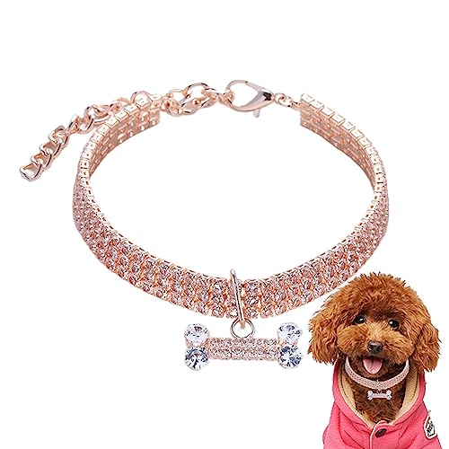 Glitzerndes Hundehalsband | verstellbares Halsband mit 3 Reihen Strass für kleine Hunde und Katzen – Strass, glitzernder Hund, für Hochzeit, Party von Kasmole