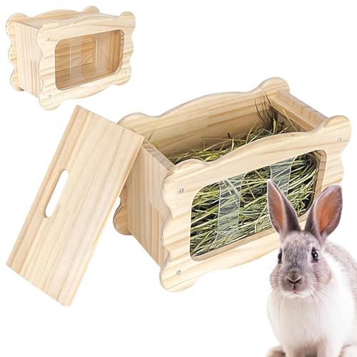 Kaninchen-Heuraufe, Heuraufe,Heuhalter aus Holz | Hasengrashalter für Kleintiere, Futterspenderständer, Heukiste, Käfigzubehör von Kasmole