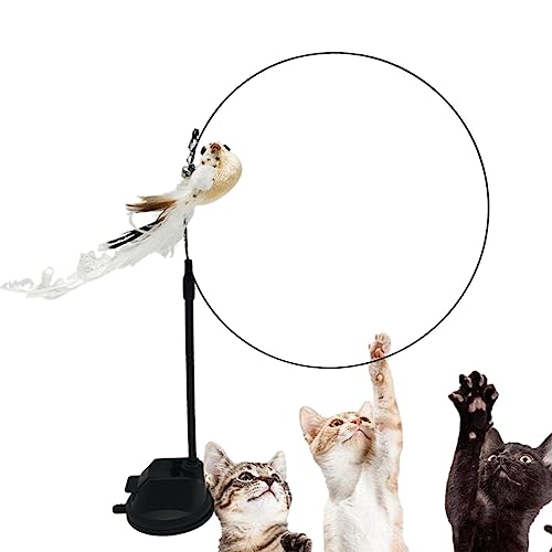 Kasmole Federkatzenstab - Interaktives Katzenspielzeug - Katzenspielzeug, Feder-Katzenstab mit Saugnapf und Glocke für Spielübungen für Katzen und Kätzchen im Innenbereich von Kasmole