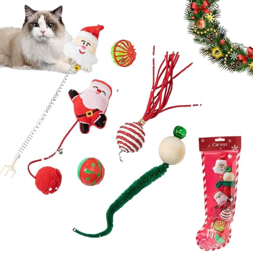 Kasmole Katzen-Teaser-Spielzeug - Kätzchen Zauberstab Weihnachten Interaktives Spielzeug,Lustiges Kätzchenspielzeug, interaktives Spielzeug für gelangweilte Hauskatzen beim Jagen und Trainieren von Kasmole
