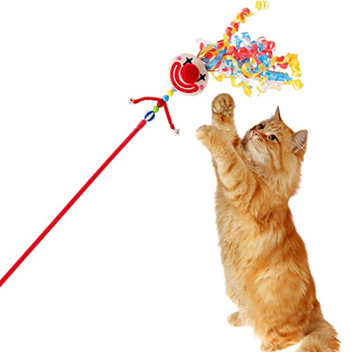 Kasmole Katzen-Teaser-Spielzeug - Tier Stoffball Training String Toys - Interaktives Zauberstab-Spielzeug für Haustiere für Training und Unterhaltung, farbiges Übungsspielzeug für Tiere von Kasmole