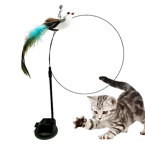Kasmole Katzen-Vogel-Spielzeug - Interaktives Katzenspielzeug,Vogel-Katzenstab, Haustier-Übungsspielzeug mit Saugnapf, Kätzchen-Zauberstab-Spielzeug mit Glocke, Katzenstab zum Jagen, Trainieren von Kasmole