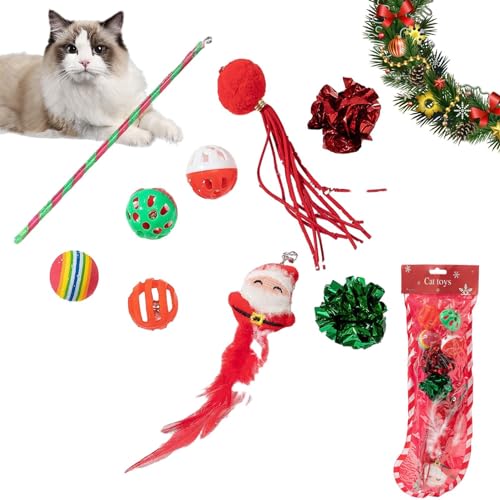 Kasmole Weihnachtskatzenspielzeug,Weihnachtskätzchen-Zauberstab-Teaser-Spielzeug | Interaktiver Kätzchen-Teaser, Haustier-Katzen-Stick-Spielzeug für gelangweilte Katzen im Innenbereich von Kasmole