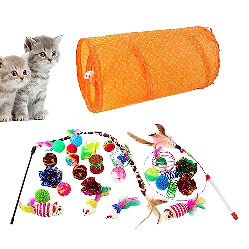 Katzenröhren und Tunnel - 30-teiliges Katzen-Röhrenspielzeug-Tunnel-Spielzeugset,Interaktives Katzenspielzeug mit Plüschbällen, Knisterbällen, Flauschiger Maus, Feder-Teaser, von Kasmole