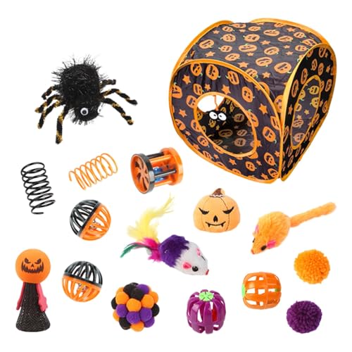 Katzenspielzeug-Set, Spielzeug für Kätzchen,Katzenspielzeug-Set mit Katzenminze für Halloween - Versteckspiel für Katzen, Federspielzeug, Katzenspieltunnel für kleine Haustiere, Kaninchen, Katzenspielzeug-Set, Spielzeug für Kätzchen,Katzenspielzeug-Set mit Katzenminze für Halloween - Versteckspiel für Katzen, Federspielzeug, Katzenspieltunnel für kleine Haustiere, Kaninchen, von Kasmole
