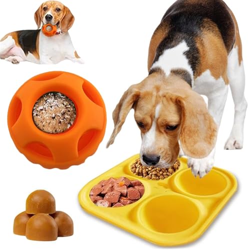 Leckerliball für Hunde | Befüllbarer Kauball für Hunde Wiederverwendbarer Silikon-Futterball für Hunde mit Formschale für Gefrorene Hundeleckerlis, zum Spielen mit Hunden und zum Zähneputzen von Kasmole