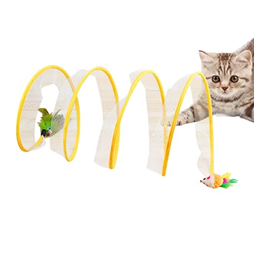 Netztunnel für Katzen | Lustiger Faltbarer Spieltunnel in S-Form mit Spielspielzeug für Katzen,Whisker Twist Katzenfederspielzeug, Katzenröhren für große Katzen, kleine Hasen, Kätzchen und Kasmole von Kasmole