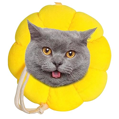 Weicher Katzenkegel, Anti-Lecken-Verstellbarer Sonnenblumen-Haustier-Baumwollkegel, Atmungsaktives elisabethanisches Halsband für kleine Katzen und Hunde, Wiederverwendbare weiche von Kasmole