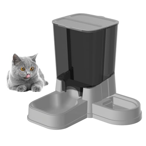 Automatischer Katzenfutterspender, 2-in-1 Abnehmbarer Schwerkraft-Futter- und Wasserspender für Katzen und kleine Hunde (Grau) von Kassiva