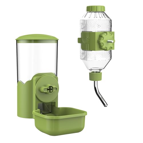 Automatischer Futter Wasserspender für Haustiere, Hängend Wasserflaschen Futterspender für Käfige, Futterstation für Welpen, Kätzchen, Kaninchen, Meerschweinchen, Chinchillas, Frettchen, Igel (Grün) von Kassiva