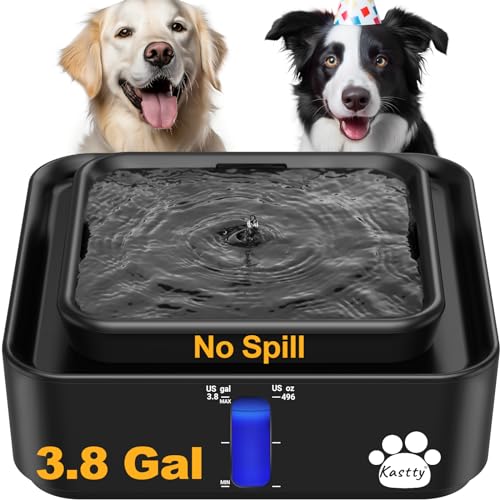 Kastty Hunde-Wasserbrunnen, 14 l, kein Verschütten, extra breit, großer Hundebrunnen mit 22,9 cm größerem Filter, 7-lagiger Ultrafiltration und intelligenter sicherer LED-Pumpe von Kastty
