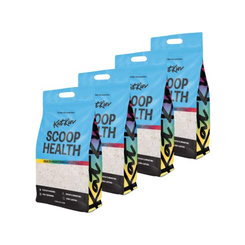KatKin Scoop Health Litter 4 Beutel (4 x 2,7 kg/6,7 l Beutel): gesundheitsüberwachende farbwechselnde Katzenstreu mit geruchsbeseitigenden, schnell absorbierenden, langlebigen Kieselsäure-Kristallen von KatKin