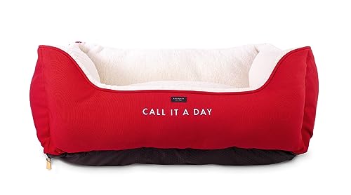 Kate Spade New York Fancy Dog Bed, Jumbo-Hundebett für mittelgroße und große Hunde, niedliches Hundebett mit abnehmbarem, waschbarem Bezug und rutschfester Unterseite, 140 x 127 cm, Rot und Rosa von Kate Spade New York