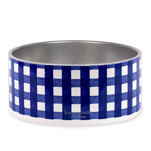 kate spade new york Hundenapf für Futter und Wasser, Edelstahlnapf mit rutschfestem Boden, 2 Tassen (453.6 g) Kapazität, kleiner Futternapf oder Wassernapf für Hunde, Navy Gingham von Kate Spade New York