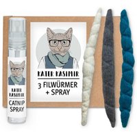 Kater Kasimir 3 handgerollte Filzwürmchen aus Schurwolle + 1 Mini-Flasche Katzenminze-Spray von Kater Kasimir