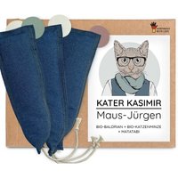 Kater Kasimir MAUS-JÜRGEN - XXL Spielmaus, handgemacht aus robustem Jeans-Stoff und Leder Ohren (3er Set) von Kater Kasimir