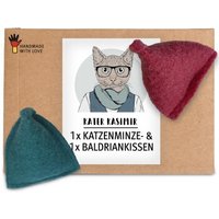Kater Kasimir Premium Katzen Spielkissen mit Baldrian und Katzenminze, 2er Set. Reiner Wollfilz vom Schaf, von Hand genäht von Kater Kasimir