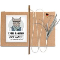 Kater Kasimir Premium Katzenangel aus Buchenholz mit Anhänger aus lustigen Bändern von Kater Kasimir