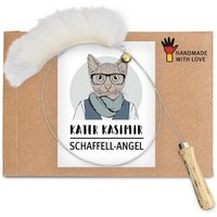 Kater Kasimir Katzenangel mit handgemachten Anhänger aus echtem Schaffell von Kater Kasimir