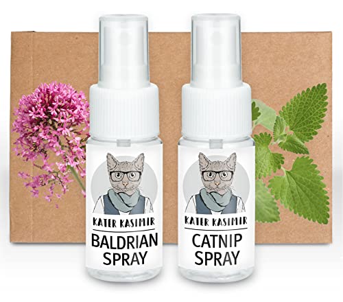 Katzenminze Spray + Baldrian Spray (2er Set). für Katzen, 100% natürlich ohne Zusatzstoffe. Macht langweiliges Katzenspielzeug interessant für die Selbstbeschäftigung von Katzen von Kater Kasimir