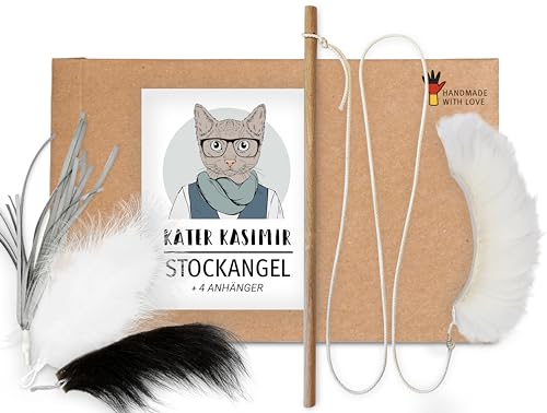 Katzenangel Set (4 tauschbare Anhänger), Spielangel für Katzen. Die Angel besteht aus Holz, ist lang und stabil Katzenangel Set (4 tauschbare Anhänger), Spielangel für Katzen. Die Angel besteht aus Holz, ist lang und stabil von Kater Kasimir