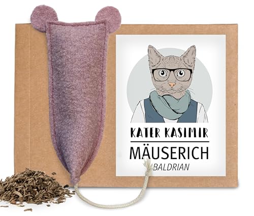 MÄUSERICH - die handgenähte XL Katzenspielzeug Maus mit Baldrian-Füllung zur Selbstbeschäftigung, Baldrian Kissen für Katzen, Duftkissen mit Baldrian von Kater Kasimir