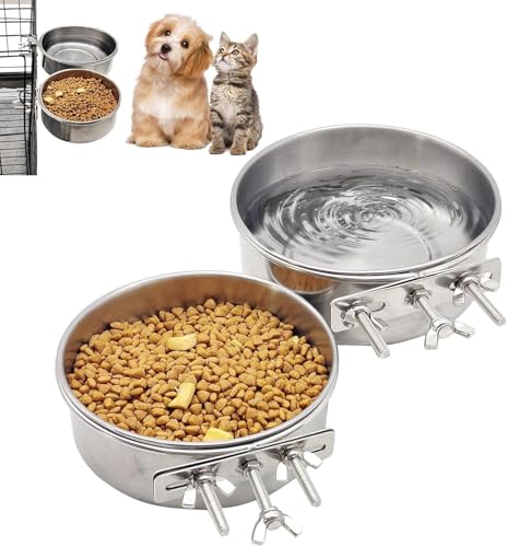 Kathson 2 Stück Hundekiste Schüssel Edelstahl Welpen Schalen Durable Spill-Proof Pet Wassernapf Hanging Wasser/Futter Metallschalen für Welpen mittelgroße Hunde Katzen (5.51 "x 2,2") von Kathson