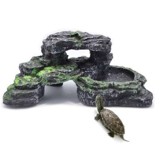 Kathson Reptile Hide Resin Turtles Dock for Aquarium Turtle Basking Platform for Small Size Snake Crested Gecko Eidechse Frogs Newts (Size:18.0 cmx11.9 cm x 6.9 cm, 1 Pack) von Kathson