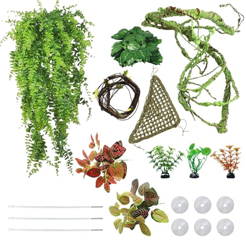 Kathson Reptilien-Reben, flexibel, biegbar, Dschungel, Kletterranken, Terrarium, Kunststoff, Pflanzenblätter, Haustier-Tank, Lebensraum, Dekoration für Bartagamen, Eidechsen, Geckos, Schlangen, Kathson Reptilien-Reben, flexibel, biegbar, Dschungel, Kletterranken, Terrarium, Kunststoff, Pflanzenblätter, Haustier-Tank, Lebensraum, Dekoration für Bartagamen, Eidechsen, Geckos, Schlangen, von Kathson