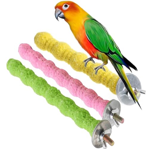 Natürliche Vogelsitzstangen aus Holz | 3er Set Papageien-Spielzeug mit rauer Oberfläche | Käfigzubehör für Nymphensittich, Kakadu, Wellensittiche (20cm, Zufällige Farben) von Kathson