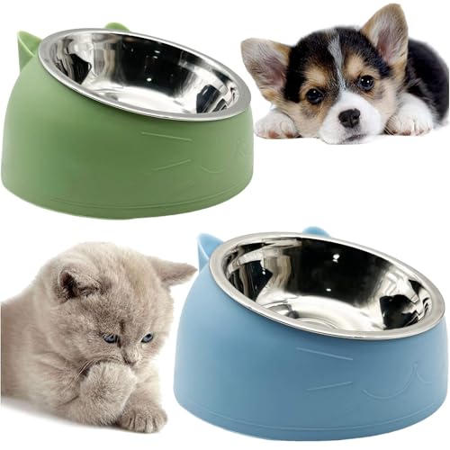 kathson Erhöhter Katzennapf, geneigt, um 15 ° geneigt, erhöhter Futternapf für Bulldoggen, auslaufsicher, rutschfest, abnehmbar, Edelstahl, abgeschrägter Boden für kleine Haustiere, Blau und Grün, 2 kathson Erhöhter Katzennapf, geneigt, um 15 ° geneigt, erhöhter Futternapf für Bulldoggen, auslaufsicher, rutschfest, abnehmbar, Edelstahl, abgeschrägter Boden für kleine Haustiere, Blau und Grün, 2 von Kathson