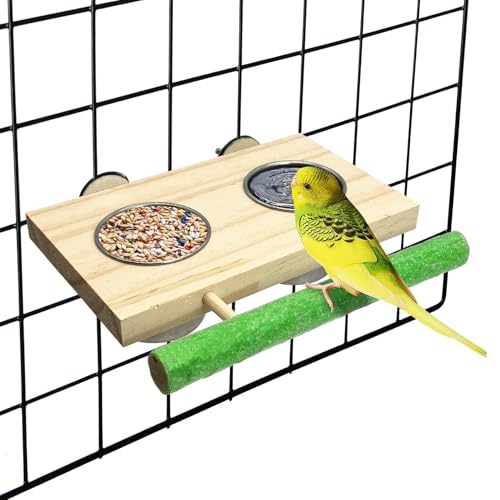 kathson Vogelfutterschale mit Holzplattform zum Aufhängen, Edelstahl, für Papageienkäfig, Futterschale aus Holz, Sitzstange für Sittiche, Nymphensittiche, Lovebirds Wellensittiche, Wellensittiche kathson Vogelfutterschale mit Holzplattform zum Aufhängen, Edelstahl, für Papageienkäfig, Futterschale aus Holz, Sitzstange für Sittiche, Nymphensittiche, Lovebirds Wellensittiche, Wellensittiche von Kathson