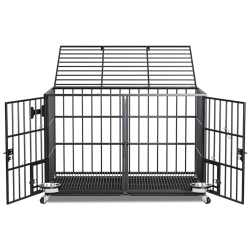 Katrawu Robuster Hundekäfig aus Metall für XL/2 Hunde, ausbruchsicher, mit Rädern, Trennwand und komplett offenem Metall, stapelbar, 2 Näpfe, Bodengitter, Tablett, 106,7 cm, Schwarz Katrawu Robuster Hundekäfig aus Metall für XL/2 Hunde, ausbruchsicher, mit Rädern, Trennwand und komplett offenem Metall, stapelbar, 2 Näpfe, Bodengitter, Tablett, 106,7 cm, Schwarz von Katrawu