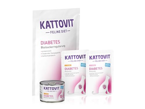 KATTOVIT - Diabetes Probierpaket Small speziell für Katzen mit Diabetes oder Übergewicht. Blutzuckerregulierendes Katzendiätfutter als Trocken- und Nassfutter von Kattovit