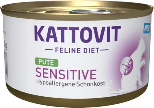 KATTOVIT Feline Diet Sensitive Pute, Diät-Katzenfutter, 12x85 g, Nassfutter für Sensible Katzen mit Futtermittelallergien von Kattovit