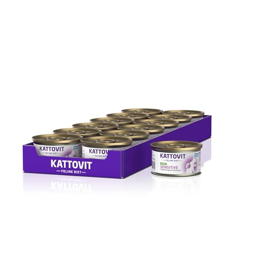 KATTOVIT Feline Diet Sensitive Pute, Diät-Katzenfutter, 12x85 g, Nassfutter für Sensible Katzen mit Futtermittelallergien von Kattovit