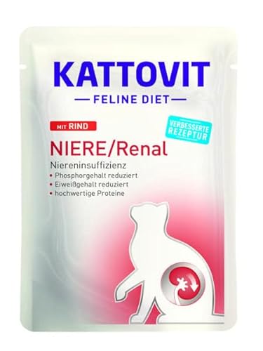 KATTOVIT NIERE/Renal Rind | Diät-Katzenfutter| 24x85 g |Nassfutter für Katzen zur Unterstützung der Nierenfunktion | von Kattovit