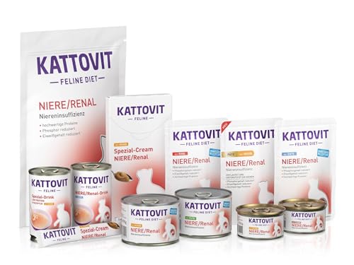 KATTOVIT - Niere/Renal Probierpaket Medium zur Unterstützung der Nierenfunktion für ausgewachsene Katzen | Trockenfutter & Nassfutter, Cat Cream & Drink für Katzen mit Nierenproblemen von Kattovit