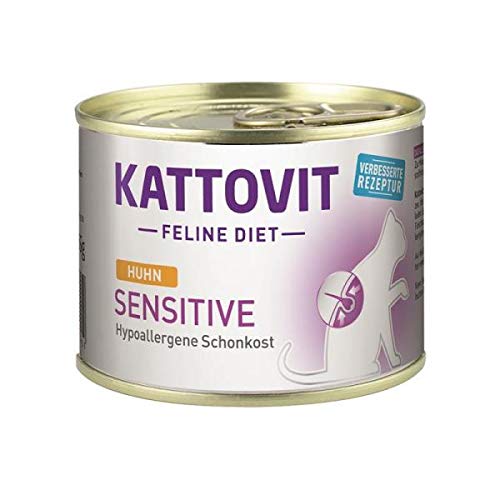 KATTOVIT - Sensitive Nassfutter für Katzen | Diät-Katzenfutter als Alleinfuttermittel. Gluten- & getreidefreies Katzen-Nassfutter in der Dose. Hypoallergen, für ausgewachsene Katzen | 12 x 1 von Kattovit