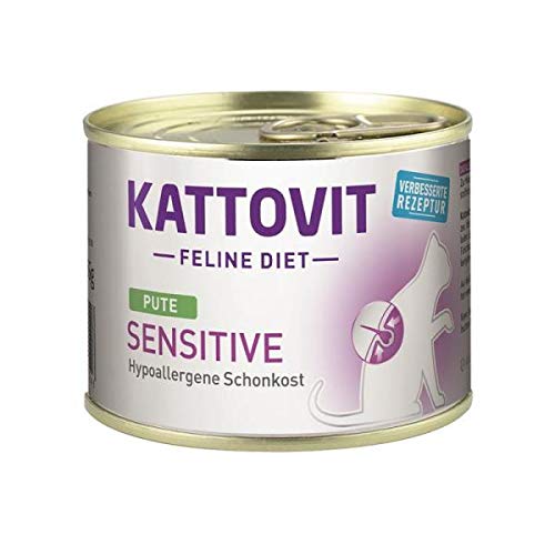 KATTOVIT - Sensitive Nassfutter für Katzen | Diät-Katzenfutter als Alleinfuttermittel. Gluten- & getreidefreies Katzen-Nassfutter in der Dose. Hypoallergen, für ausgewachsene Katzen | 12 x 1 von Kattovit
