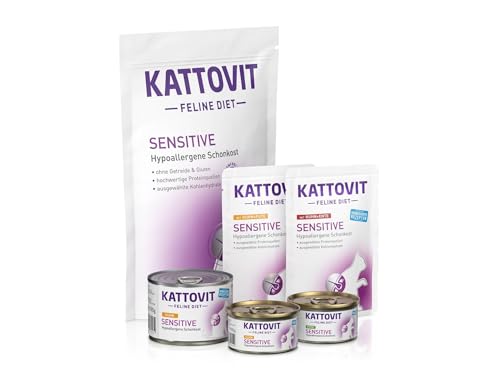 KATTOVIT - Sensitive Probierpaket Small für Katzen mit Unverträglichkeiten | Hypoallergene Schonkost für ausgewachsene Katzen | Trockenfutter & Nassfutter für besonders Sensible Katzen von Kattovit