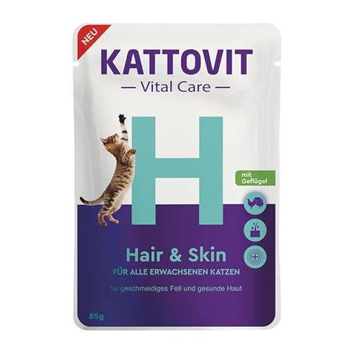 KATTOVIT Vital Care Hair&Skin Geflügel | 24x85g | Nassfutter in Sauce für Katzen | von Kattovit