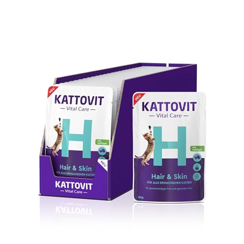 KATTOVIT Vital Care Hair&Skin Geflügel | 24x85g | Nassfutter in Sauce für Katzen | von Kattovit