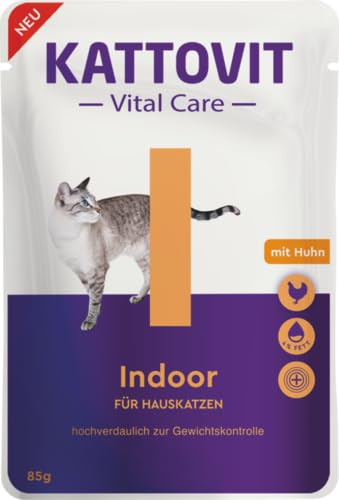 KATTOVIT Vital Care Indoor Huhn | 24x85g | Nassfutter in Sauce für Katzen | von Kattovit